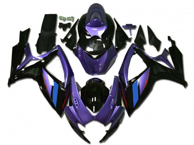 Beste Suzuki GSXR 600/750 Motorrad Verkleidung 2006-2007 - Lila Blau Glanzendes Schwarz Streifen