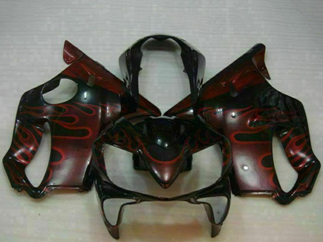 Beste Honda CBR600 F4i Motorrad Verkleidung 2004-2007 - Glanzendes Schwarz Rot Flamme