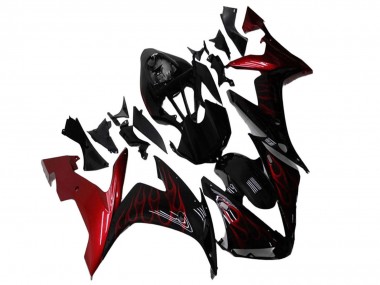 Beste Yamaha YZF R1 Motorrad Verkleidung 2004-2006 - Glanzendes Schwarz Rot Flamme