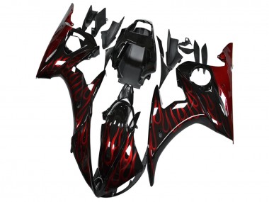 Beste Yamaha YZF R6 Motorrad Verkleidung 2003-2004 - Glanzendes Schwarz Rot Flamme