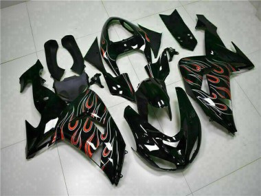 Beste Kawasaki ZX10R Motorrad Verkleidung Kit 2006-2007 - Glanzendes Schwarz Rot Flamme