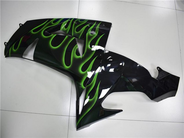 Beste Kawasaki ZX10R Motorrad Verkleidung 2006-2007 - Glanzendes Schwarz Grun Flamme