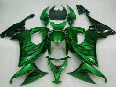 Beste Kawasaki ZX10R Motorrad Verkleidung 2008-2010 - Glanzendes Schwarz Grun Flamme