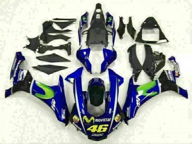 Beste Yamaha YZF R1 Motorrad Verkleidung 2015-2019 - Blau Silber Schwarz Grun MoviStar