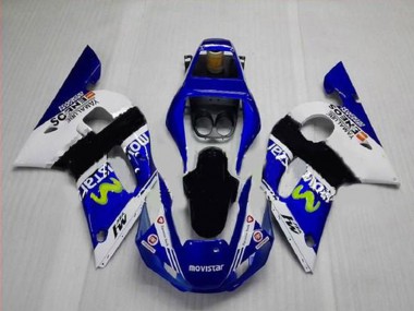 Beste Yamaha YZF R6 Motorrad Verkleidung 1998-2002 - Weiss Blau Schwarz MoviStar ENEOS Yamalube