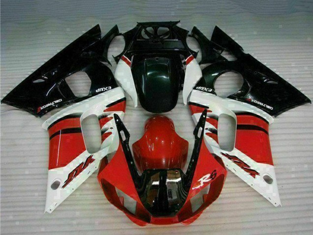 Beste Yamaha YZF R6 Motorrad Verkleidung 1998-2002 - Weiss Rot Glanzendes Schwarz