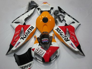 Beste Honda CBR1000RR Motorrad Verkleidung 2006-2007 - Orange Weiss Rot Glanzendes Schwarz Repsol 93