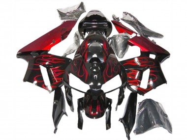 Beste Honda CBR600RR Motorrad Verkleidung 2005-2006 - Glanzendes Schwarz Rot Flamme