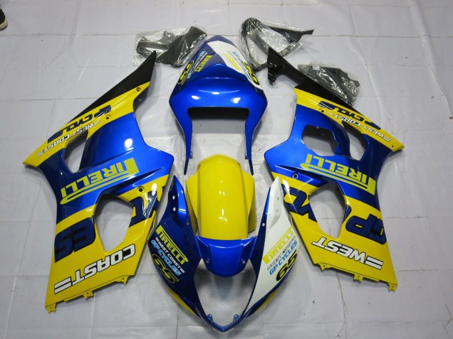 Beste Suzuki GSXR 1000 Motorrad Verkleidung 2003-2004 - Blau Gelb Schwarz Pirelli