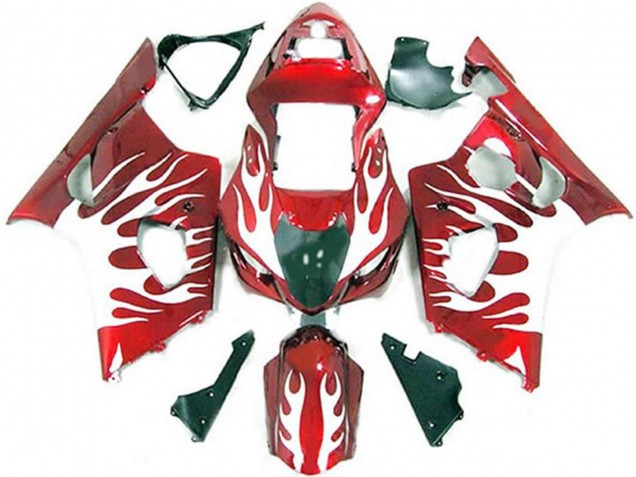 Beste Suzuki GSXR 1000 Motorrad Verkleidung 2003-2004 - Weiss Rot Flamme