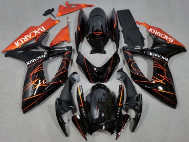 Beste Suzuki GSXR 600 / GSXR 750 Motorrad Verkleidung 2006-2007 - Glanzendes Schwarz Orange Bacardi