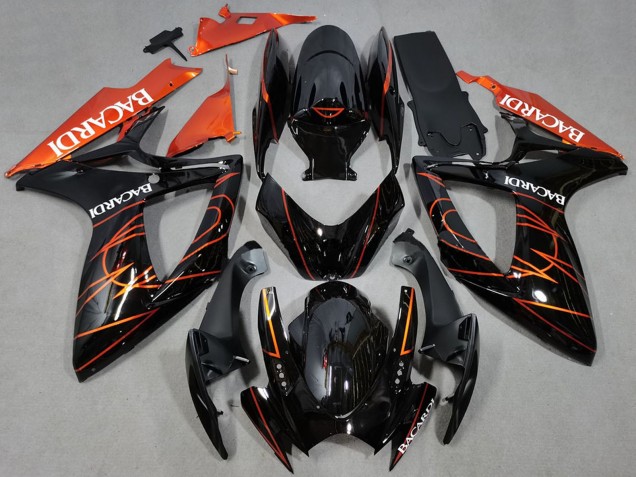 Beste Suzuki GSXR 600 / GSXR 750 Motorrad Verkleidung 2006-2007 - Glanzendes Schwarz Orange Bacardi