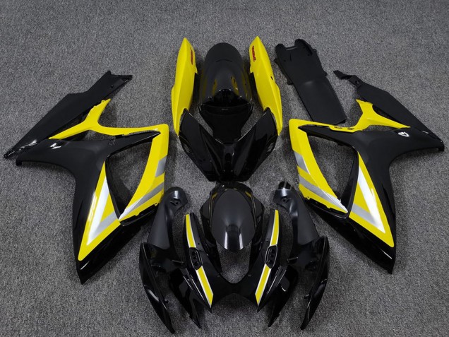 Beste Suzuki GSXR 600 / GSXR 750 Motorrad Verkleidung 2006-2007 - Glanzendes Schwarz Gelb Silber OEM Stil