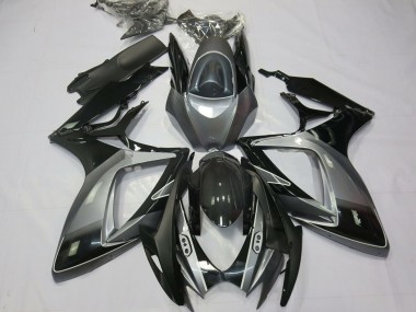 Beste Suzuki GSXR 600 / GSXR 750 Motorrad Verkleidung 2006-2007 - Grau Glanzendes Schwarz Streifen