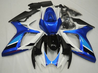 Beste Suzuki GSXR 600 / GSXR 750 Motorrad Verkleidung 2006-2007 - Weiss Blau Glanzendes Schwarz Streifen