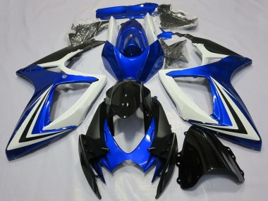 Beste Suzuki GSXR 600 / GSXR 750 Motorrad Verkleidung 2006-2007 - Weiss Blau Glanzendes Schwarz Streifen
