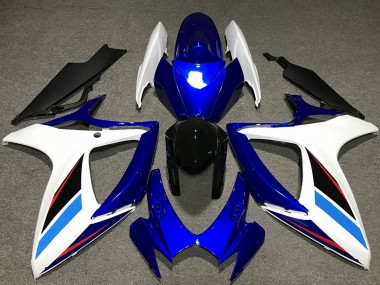 Beste Suzuki GSXR 600 / GSXR 750 Motorrad Verkleidung Kit 2006-2007 - Weiss Blau Glanzendes Schwarz