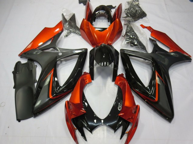 Beste Suzuki GSXR 600 / GSXR 750 Motorrad Verkleidung 2006-2007 - Burnt Orange Grau Glanzendes Schwarz