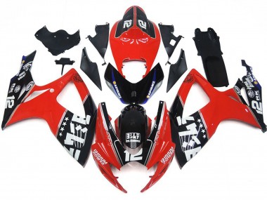 Beste Suzuki GSXR 600 / GSXR 750 Motorrad Verkleidung 2006-2007 - Rot Glanzendes Schwarz Weiss