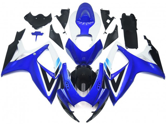 Beste Suzuki GSXR 600 / GSXR 750 Motorrad Verkleidung Kit 2006-2007 - Weiss Blau Glanzendes Schwarz OEM Stil