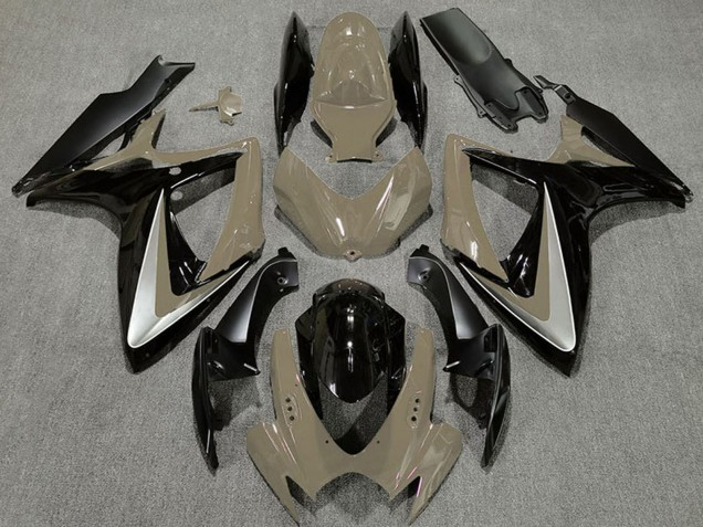 Beste Suzuki GSXR 600 / GSXR 750 Motorrad Verkleidung 2006-2007 - Wustenbraun Silber Glanzendes Schwarz OEM Stil