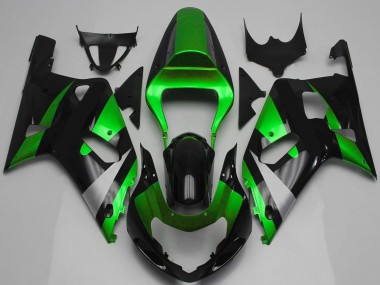Beste Suzuki GSXR 600 / GSXR 750 Motorrad Verkleidung 2001-2003 - Grun Silber Glanzendes Schwarz