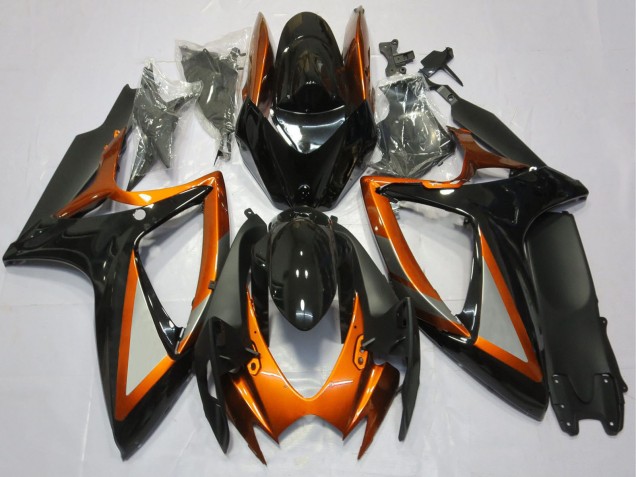 Beste Suzuki GSXR 600 / GSXR 750 Motorrad Verkleidung 2006-2007 - Orange Glanzendes Schwarz Matt Schwarz