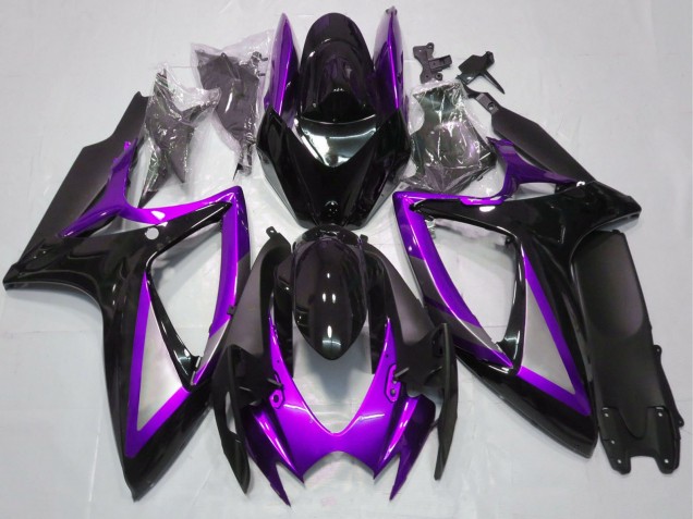 Beste Suzuki GSXR 600 / GSXR 750 Motorrad Verkleidung 2006-2007 - Lila Glanzendes Schwarz Matt Schwarz