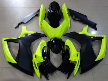 Beste Suzuki GSXR 600 / GSXR 750 Motorrad Verkleidung 2006-2007 - Neon Gelb Glanzendes Schwarz Matt Schwarz