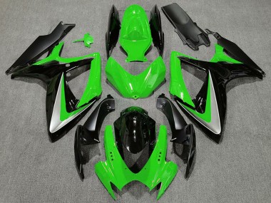 Beste Suzuki GSXR 600 / GSXR 750 Motorrad Verkleidung 2006-2007 - Grun Silber Glanzendes Schwarz OEM Stil