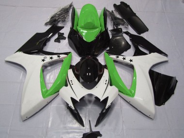 Beste Suzuki GSXR 600 / GSXR 750 Motorrad Verkleidung 2006-2007 - Grun Weiss Glanzendes Schwarz Stern