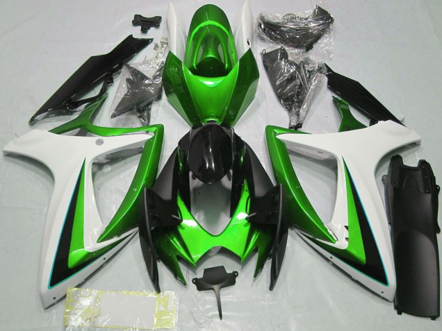 Beste Suzuki GSXR 600 / GSXR 750 Motorrad Verkleidung 2006-2007 - Grun Weiss Glanzendes Schwarz