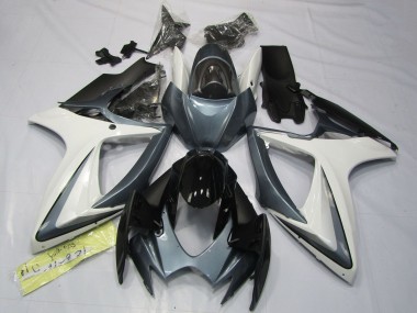 Beste Suzuki GSXR 600 / GSXR 750 Motorrad Verkleidung 2006-2007 - Weiss Grau Glanzendes Schwarz