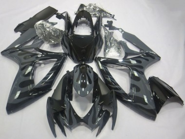 Beste Suzuki GSXR 600 / GSXR 750 Motorrad Verkleidung 2006-2007 - Grau Schwarz Flamme