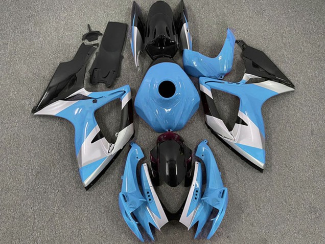 Beste Suzuki GSXR 600 / GSXR 750 Motorrad Verkleidung 2006-2007 - Hellblau Weiss Glanzendes Schwarz
