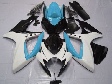 Beste Suzuki GSXR 600 / GSXR 750 Motorrad Verkleidung 2006-2007 - Hellblau Weiss Glanzendes Schwarz Stern