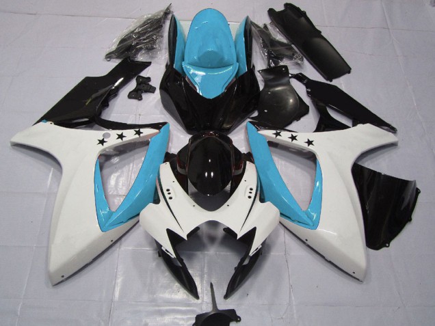Beste Suzuki GSXR 600 / GSXR 750 Motorrad Verkleidung 2006-2007 - Hellblau Weiss Glanzendes Schwarz Stern