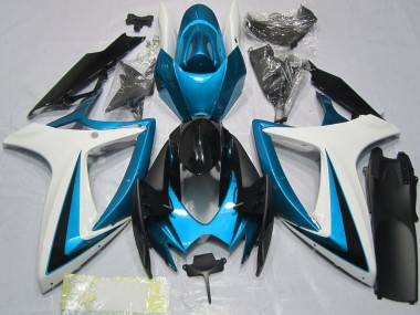 Beste Suzuki GSXR 600 / GSXR 750 Motorrad Verkleidung 2006-2007 - Weiss Blau Glanzendes Schwarz