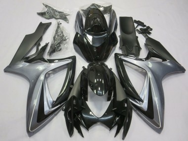 Beste Suzuki GSXR 600 / GSXR 750 Motorrad Verkleidung 2006-2007 - Silber Glanzendes Schwarz Matt Schwarz