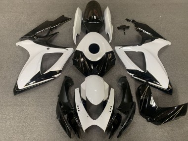 Beste Suzuki GSXR 600 / GSXR 750 Motorrad Verkleidung 2006-2007 - Weiss Glanzendes Schwarz