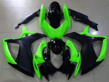 Beste Suzuki GSXR 600 / GSXR 750 Motorrad Verkleidung 2006-2007 - Grun Glanzendes Schwarz Matt Schwarz