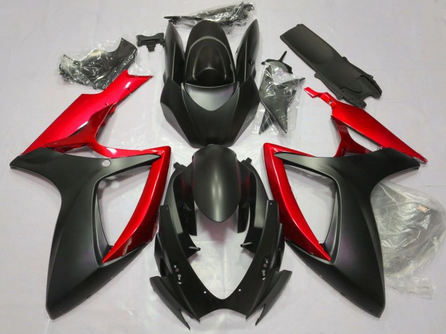 Beste Suzuki GSXR 600 / GSXR 750 Motorrad Verkleidung 2006-2007 - Matt Schwarz Rot