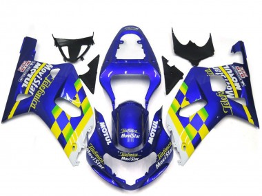 Beste Suzuki GSXR 600 / GSXR 750 Motorrad Verkleidung 2001-2003 - Blau Gelb Grun Weiss MoviStar