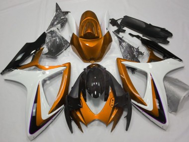 Beste Suzuki GSXR 600 / GSXR 750 Motorrad Verkleidung 2006-2007 - Orange Weiss Glanzendes Schwarz