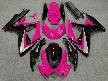 Beste Suzuki GSXR 600 / GSXR 750 Motorrad Verkleidung 2006-2007 - Rosa Silber Glanzendes Schwarz OEM Stil