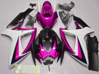 Beste Suzuki GSXR 600 / GSXR 750 Motorrad Verkleidung 2006-2007 - Weiss Rosa Glanzendes Schwarz