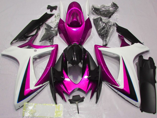 Beste Suzuki GSXR 600 / GSXR 750 Motorrad Verkleidung 2006-2007 - Weiss Rosa Glanzendes Schwarz