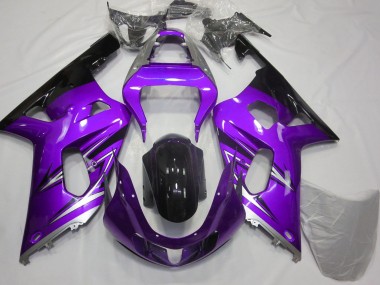 Beste Suzuki GSXR 600 / GSXR 750 Motorrad Verkleidung 2001-2003 - Lila Silber Glanzendes Schwarz