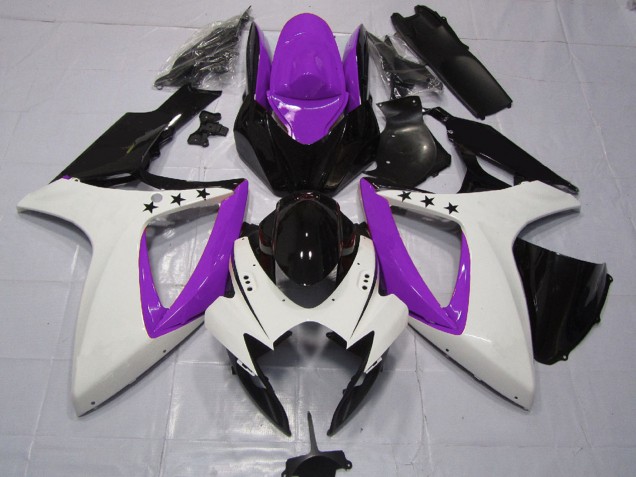 Beste Suzuki GSXR 600 / GSXR 750 Motorrad Verkleidung 2006-2007 - Lila Weiss Glanzendes Schwarz Stern