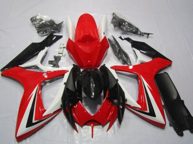 Beste Suzuki GSXR 600 / GSXR 750 Motorrad Verkleidung 2006-2007 - Weiss Rot Glanzendes Schwarz Streifen